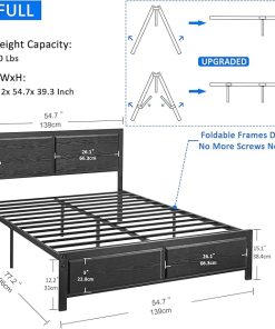VECELO Full Size Platform Bed Frame with Black Wood Headboard Support 2