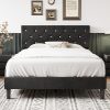 Queen Size Upholstered Platform Bed Frame with Adjustable Headboard