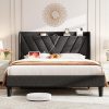 Queen Bed Frame with Upholstered Headboard and USB Ports in Gray