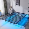 VINGLI Queen Bed Frame with USB Charging Station/LED Lights, 14” Platform Bed Frame Queen Size Heavy Duty Metal Bed, No Box Spring Needed,Black