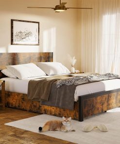 Queen Bed Frame with Storage Drawers and Headboard in Rustic Style Queen Bed Frame with Storage Drawers and Headboard in Rustic Style