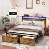 Queen Mahogany Wood Platform Bed Frame with Headboard in Walnut 4