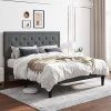 Giantex Twin Bed Frame for Kids Modern Upholstered Platform Beige 3