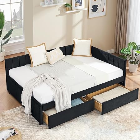 Full Daybed with Drawers Upholstered Corner Bed Frame for Adults Full Daybed with Drawers Upholstered Corner Bed Frame for Adults
