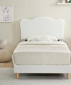 Twin Upholstered Bed Frame with Headboard Velvet Pink Strong Support 2