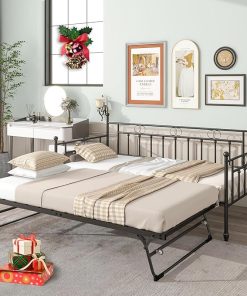 Twin Size Metal Daybed with Trundle Space Saving Sofa Bed For All