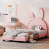 Pink Velvet Twin Bed Frame with Under-Bed Drawer for Kids 3