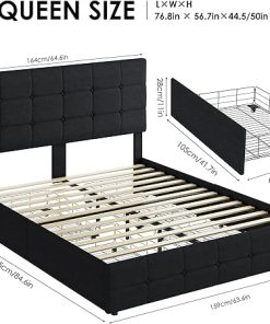 Queen Size Modern Bed Frame with 4 Storage Drawers and Tufted Headboard 2
