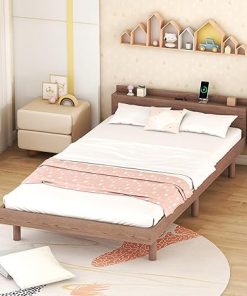 Modern Twin Size Platform Bed Frame with USB Ports and Storage Headboard