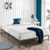 Floating Bed Frame with Storage Headboard USB Charging LED Lights Beige 3