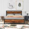 Queen Upholstered Platform Bed Frame with Tall Headboard Beige 4