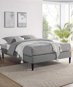 Full Size Palmetto Light Grey Upholstered Platform Bed Frame