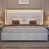 Queen Size Corduroy Bed Frame with 50.7 Inch Headboard in Grey 4