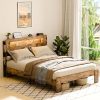 Keyluv Queen Upholstered Bed Frame with LED Headboard in White 4