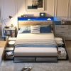 Queen Size Velvet Bed Frame with Storage Drawers and Headboard 4