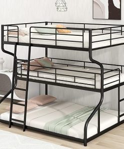 Metal Triple Bunk Bed Frame Full XL Twin XL Queen Size Black 2