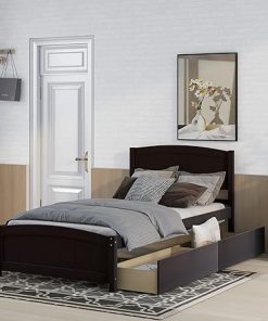 Twin Bed with Storage Drawers Solid Wood Frame for Kids and Teens