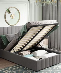 Full Size Upholstered Storage Bed with Tufted Headboard in Gray