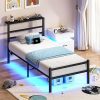 Metal Twin Bed Frame with Charging Station and LED Lights Easy Assembly