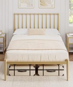 New Full Size Bed Frame 2024 – Modern Metal Platform with Headboard