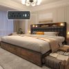 Allewie Queen Size LED Platform Bed Frame Adjustable Headboard Black 3