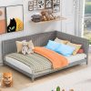 DHP Dacin King Wood Bed Frame with Upholstered Headboard Beige Linen 4