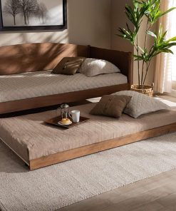 Modern Twin Size Trundle Bed Ash Walnut Finish by Baxton Studio 2