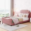 Twin Size Upholstered Platform Bed with Stripe Headboard Easy Assembly