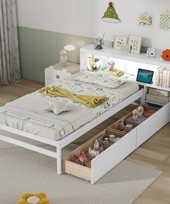 Giantex Twin Bed Frame with Storage Drawer Charging Station LED Light Giantex Twin Bed Frame with Storage Drawer Charging Station LED Light