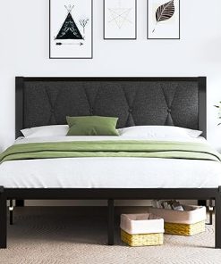 Feonase Queen Metal Bed Frame with Tufted Headboard and Storage