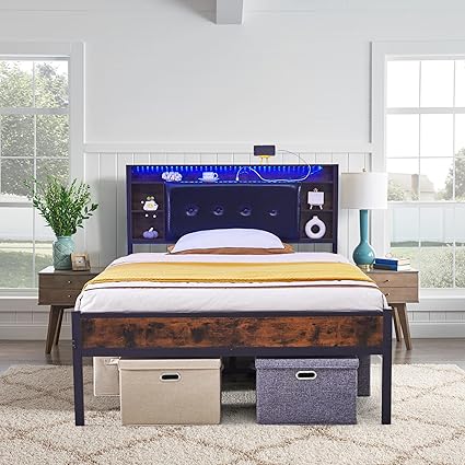 Modern Full Size Bed Frame with Charging Station and LED Lights 2 Modern Full Size Bed Frame with Charging Station and LED Lights - Image 2