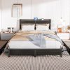 EVASTAR Queen Bed Frame with Storage Headboard and Charging Station