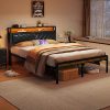 FAVOOSTY Full Size Bed Frame with Adjustable Headboard and Storage