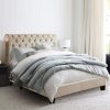 Queen Size Boucle Bed with Curve Headboard Modern Upholstered Frame 4