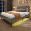 YITAHOME Queen Size LED Bed Frame with Adjustable Headboard Gray