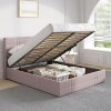 Queen Size Bed Frame with Rattan Headboard and LED Light, Oak 4