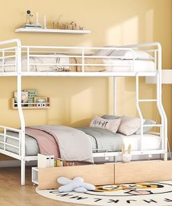 Full Over Queen Metal Bunk Bed with Storage Drawers for Bedrooms