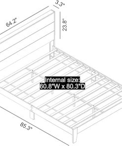 Galano Light Grey Queen Bed Frame with Headboard and Slat Support 2
