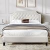 DWVO Full Bed Frame with Adjustable Headboard, Beige Linen Upholstered Platform Bed Frame with Nail Headboard, 12” Under-Bed Storage Low Profile Bed Frame No Box Spring Needed Hold up to 800lbs