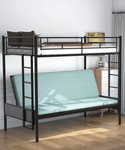 Twin Over Futon Full Metal Bunk Bed with Integrated Ladder Black Twin Over Futon Full Metal Bunk Bed with Integrated Ladder Black