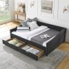 Queen Size Upholstered Daybed with Storage Drawers and Button Tufting