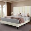 YITAHOME Queen Bed Frame with 52” Tall Headboard, Upholstered Velvet Platform Bed with Metal Accents, Strong Wooden Slats, Easy Assembly, No Box Spring Needed, Beige