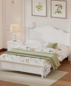 Queen Size Wood Platform Bed Frame with Headboard and Slat Support 2