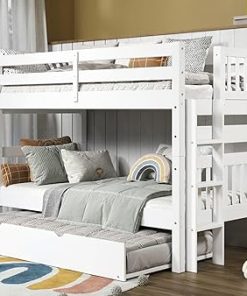 Twin Over Twin Mission Style Bunk Beds with Trundle in White