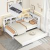 Twin Daybed with Trundle and Bookcase Headboard for Storage and Charge