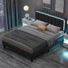 Merax Light Grey Queen Bed Frame with High Headboard and Footboard 4