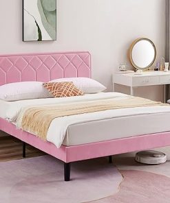 VECELO Full Size Velvet Bed Frame with Adjustable Headboard Easy Assembly