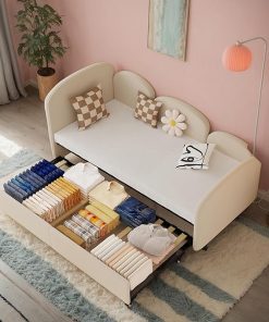 Modern Velvet Beige Twin Daybed with Storage for Living Room