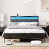 Queen Size Bed Frame with LED Headboard Velvet Upholstered Beige 4
