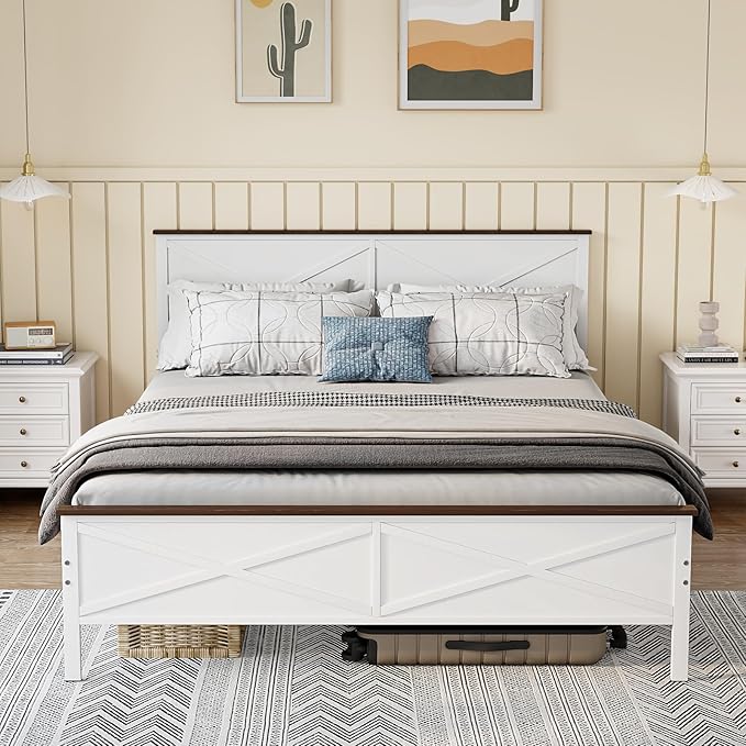 Farmhouse Queen Bed Frame with Headboard and Under Bed Storage Farmhouse Queen Bed Frame with Headboard and Under Bed Storage